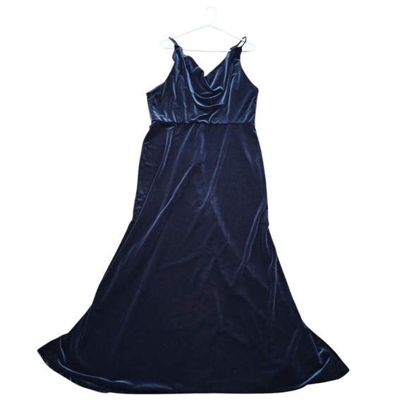 Jenny Yoo Dresses & Skirts - Jenny Yoo Collection Navy Blue Velvet Strappy Draped Neck Maxi Dress, Sz 18